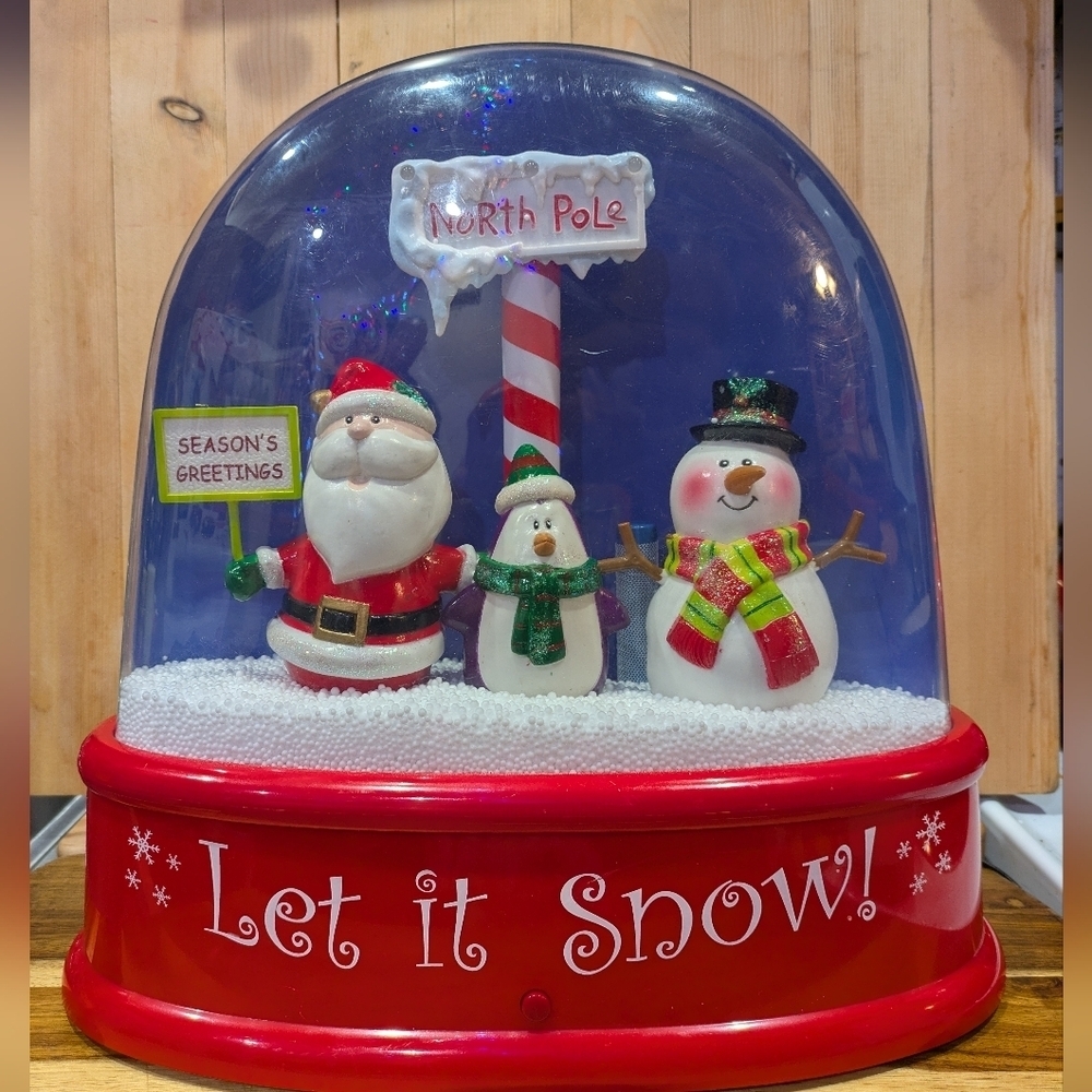Festive Snow Globe with Santa and Snowman - Red Base Plays Christmas Music 14x13 - Picture 3 of 7